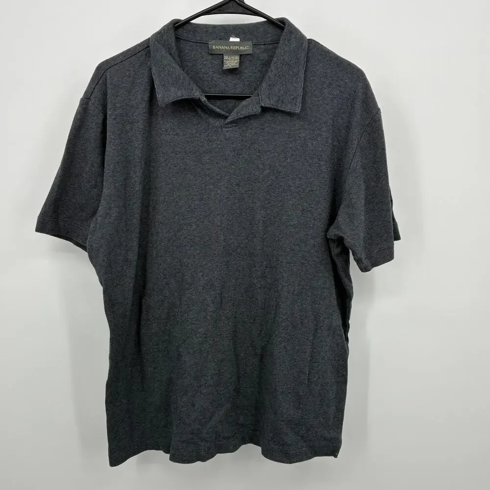 Banana Republic Large Gray 100% Cotton Polo Shirt Short Sleeve Smart Casual